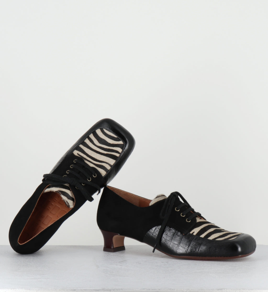 Chaussures à lacets cuir noir et zèbre - IZMAYA KRAKOVA NEGRO