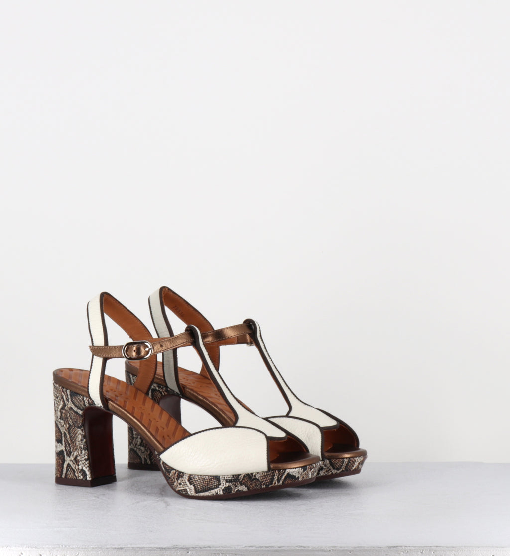 Sandales à plateforme en cuir blanc et serpent - KEDUNI48 SANDONIS LECHE