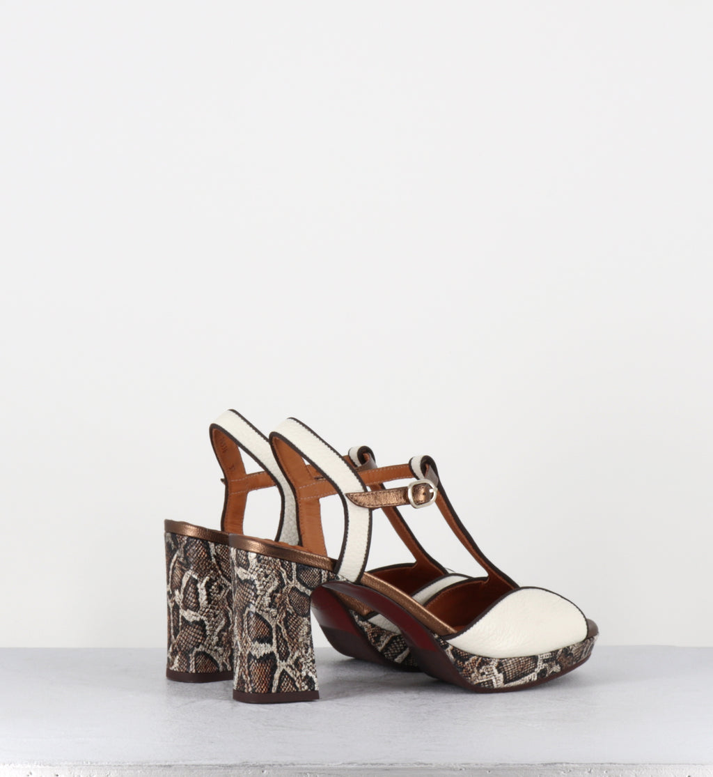 Sandales à plateforme en cuir blanc et serpent - KEDUNI48 SANDONIS LECHE