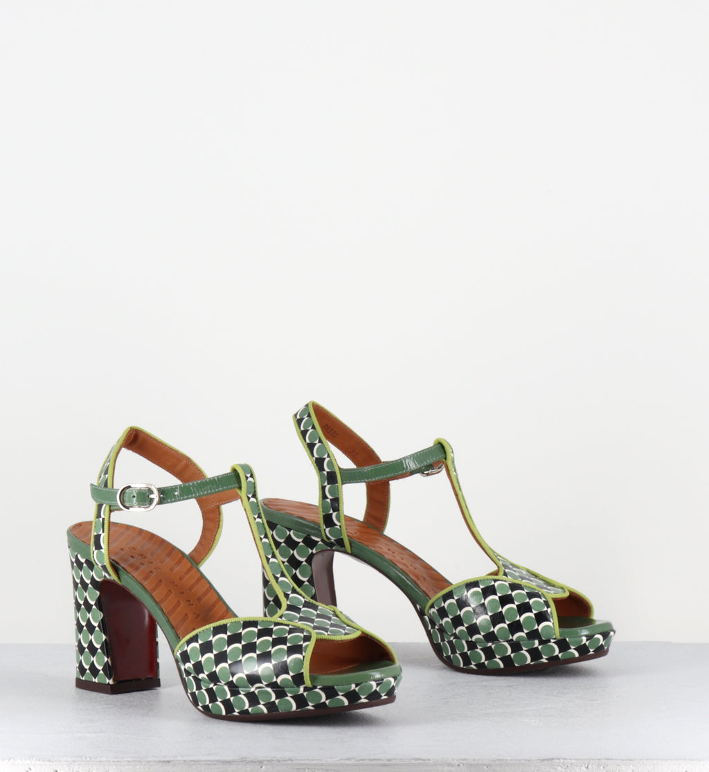 Sandales à plateforme en cuir à imprimé vert - KEDUNI48 TEGO JADE
