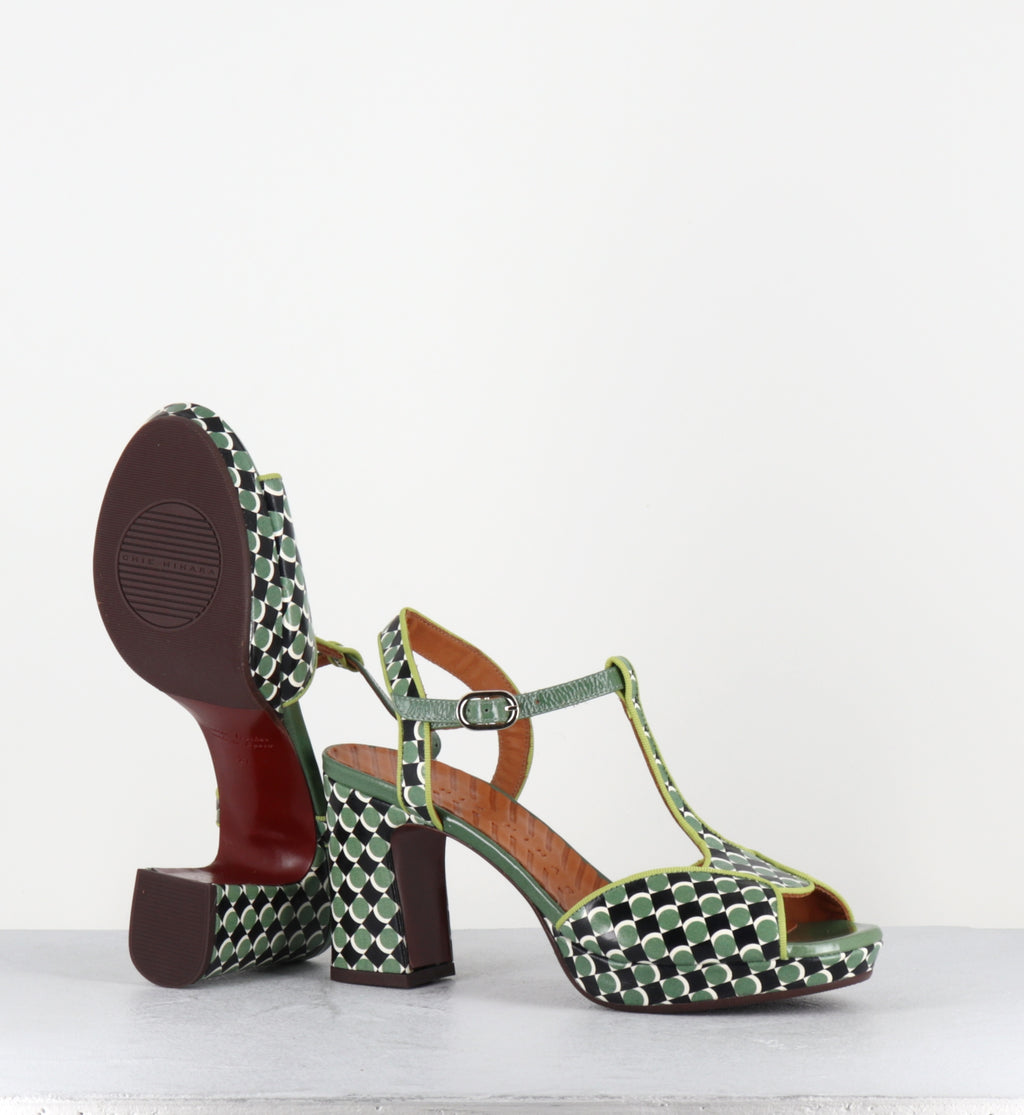 Sandales à plateforme en cuir à imprimé vert - KEDUNI48 TEGO JADE