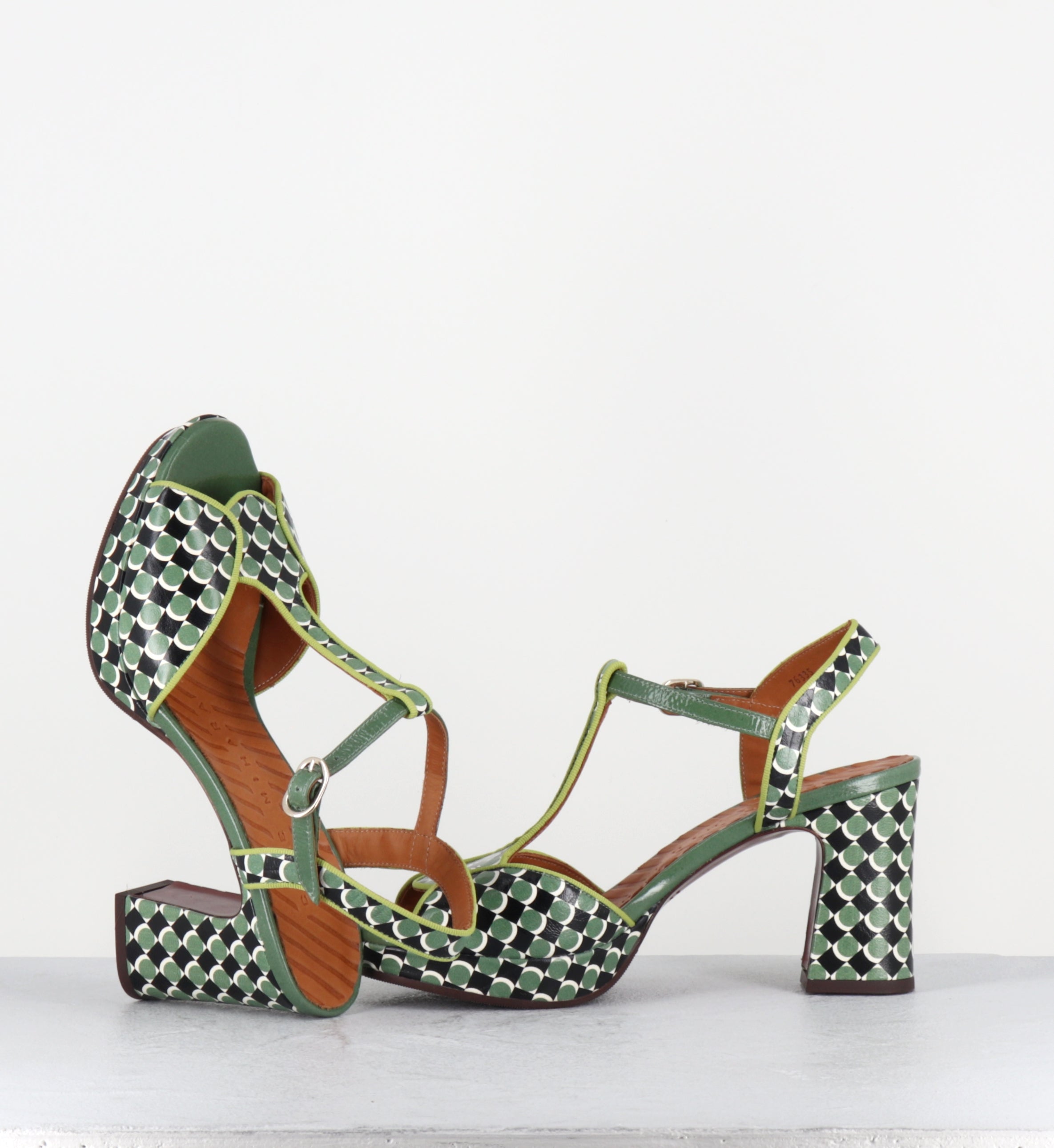 Sandales à plateforme en cuir à imprimé vert - KEDUNI48 TEGO JADE