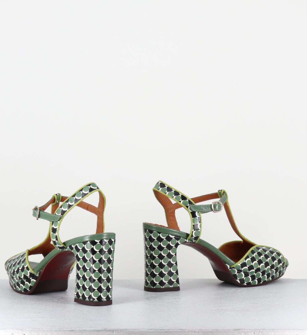 Sandales à plateforme en cuir à imprimé vert - KEDUNI48 TEGO JADE