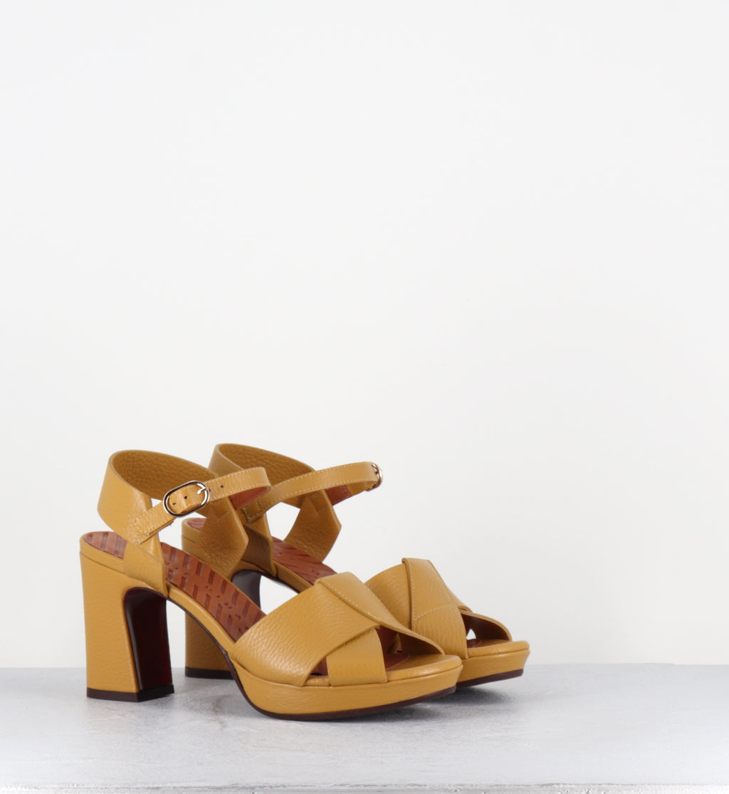 Sandales à plateforme en cuir jaune moutarde - KIELA SANDONIS DIJON