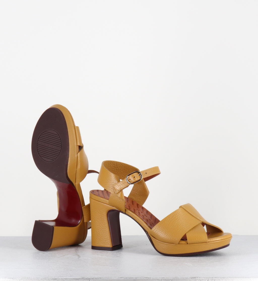 Sandales à plateforme en cuir jaune moutarde - KIELA SANDONIS DIJON