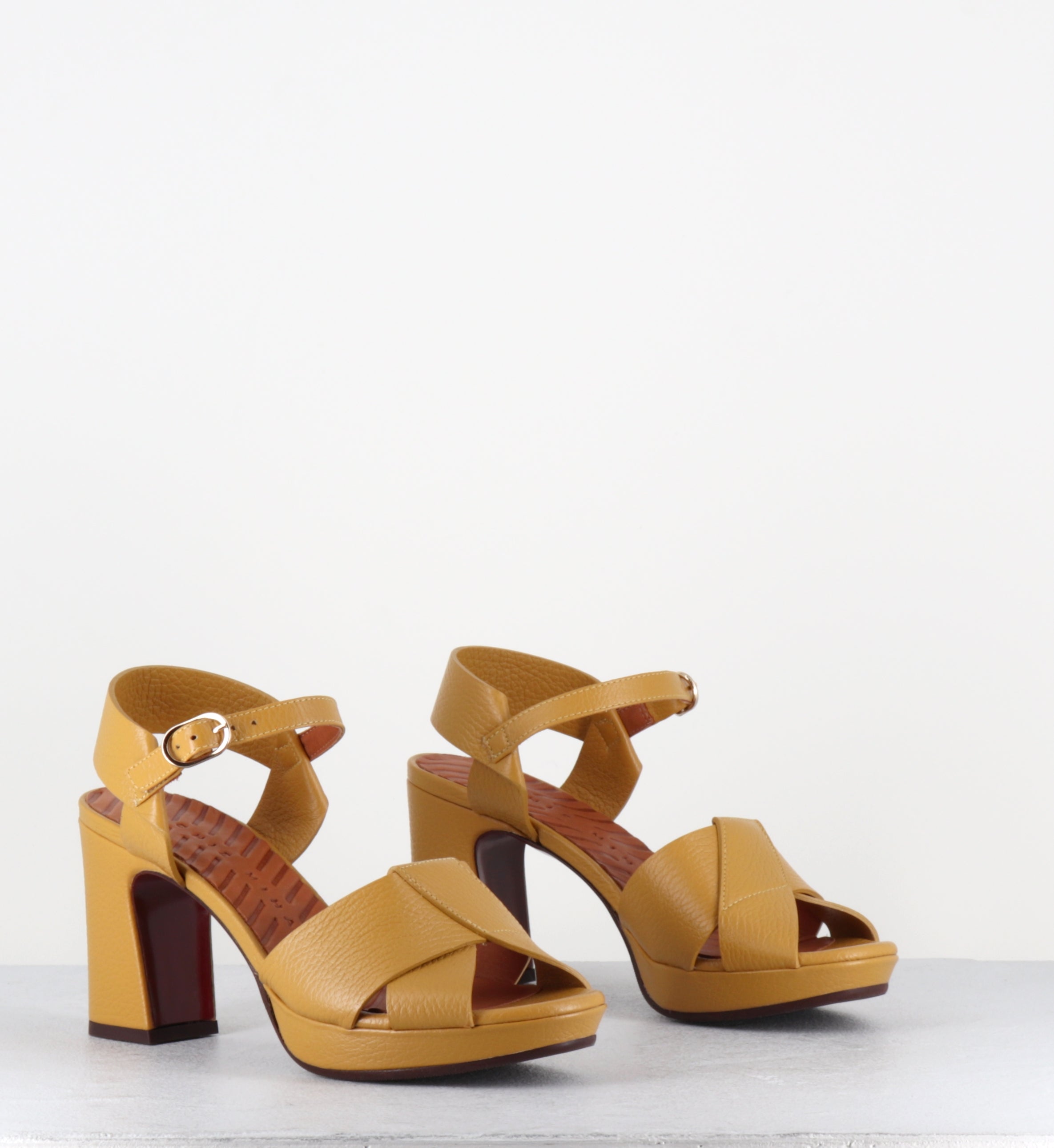 Sandales à plateforme en cuir jaune moutarde - KIELA SANDONIS DIJON