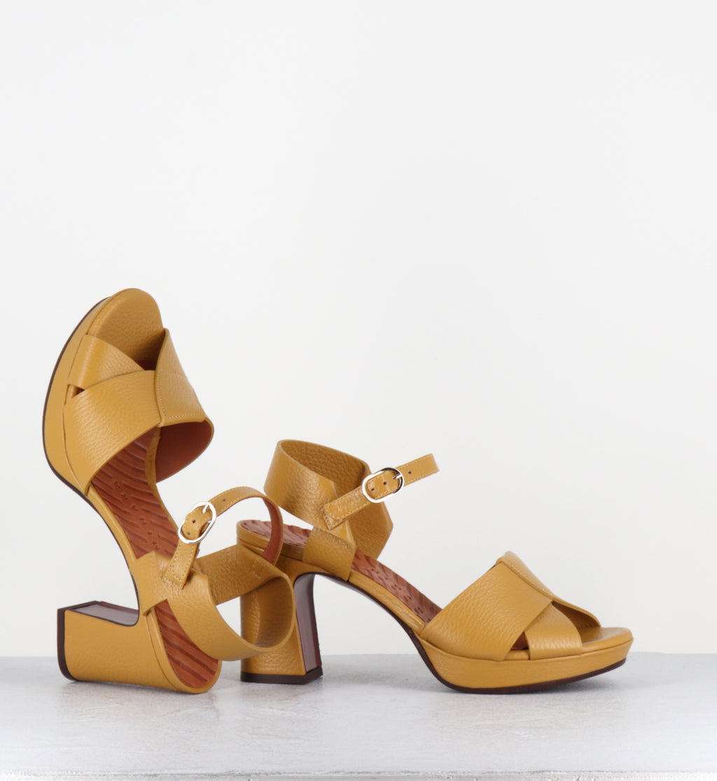 Sandales à plateforme en cuir jaune moutarde - KIELA SANDONIS DIJON