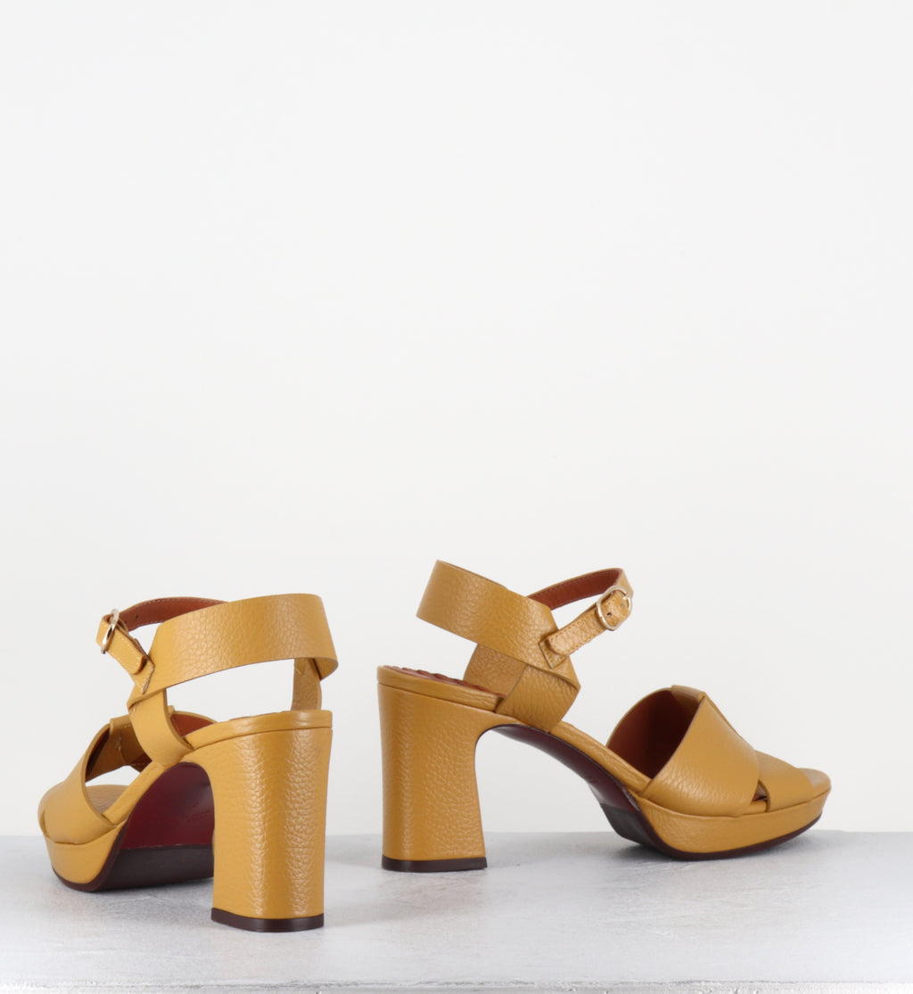 Sandales à plateforme en cuir jaune moutarde - KIELA SANDONIS DIJON