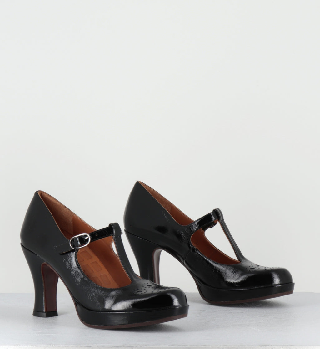 Escarpins salomé à plateforme vernis noir - KOKESHI SUCRE NEGRO