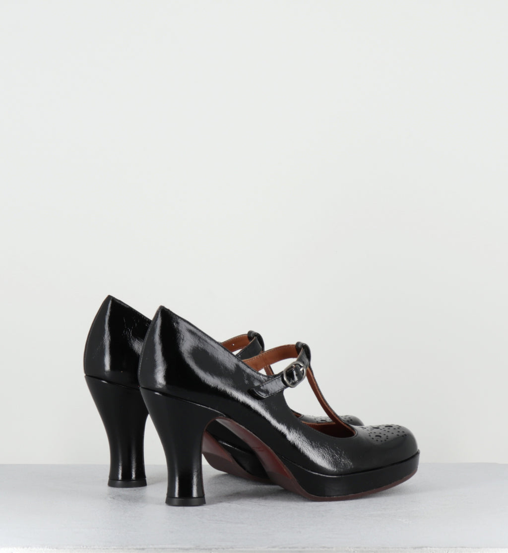 Escarpins salomé à plateforme vernis noir - KOKESHI SUCRE NEGRO