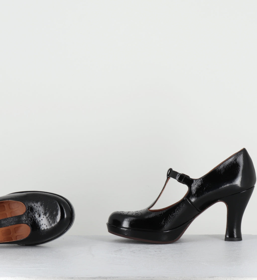 Escarpins salomé à plateforme vernis noir - KOKESHI SUCRE NEGRO