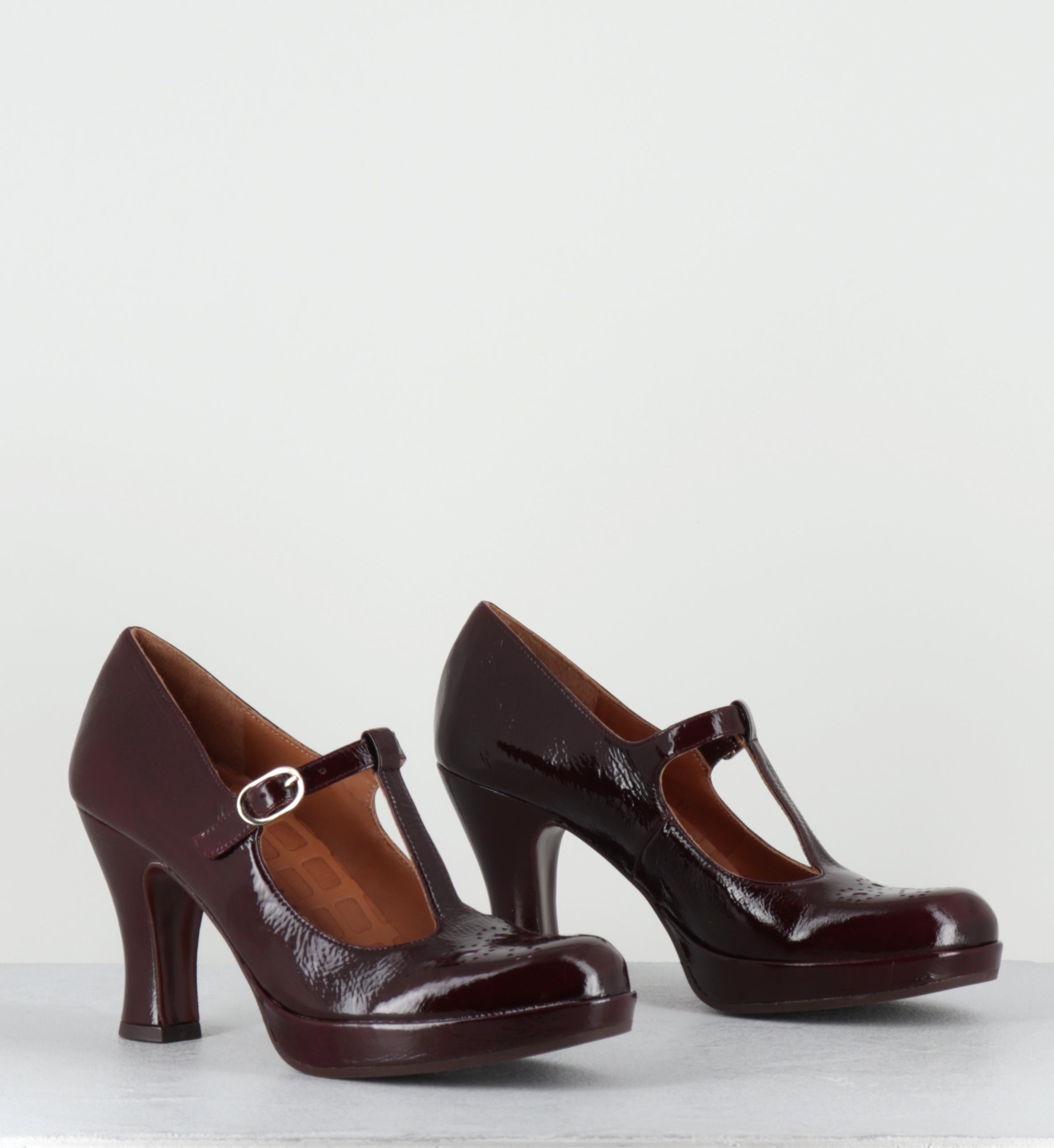 Escarpins salomé à plateforme vernis bordeaux - KOKESHI SUCRE RUBI