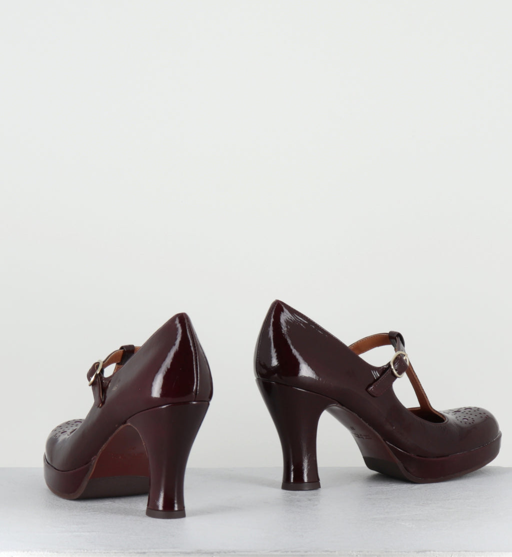 Escarpins salomé à plateforme vernis bordeaux - KOKESHI SUCRE RUBI