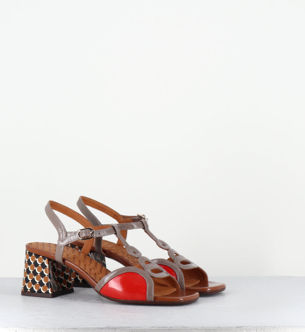 Sandales en cuir vernis orange et gris - LETOUCHE SUCRE ASH