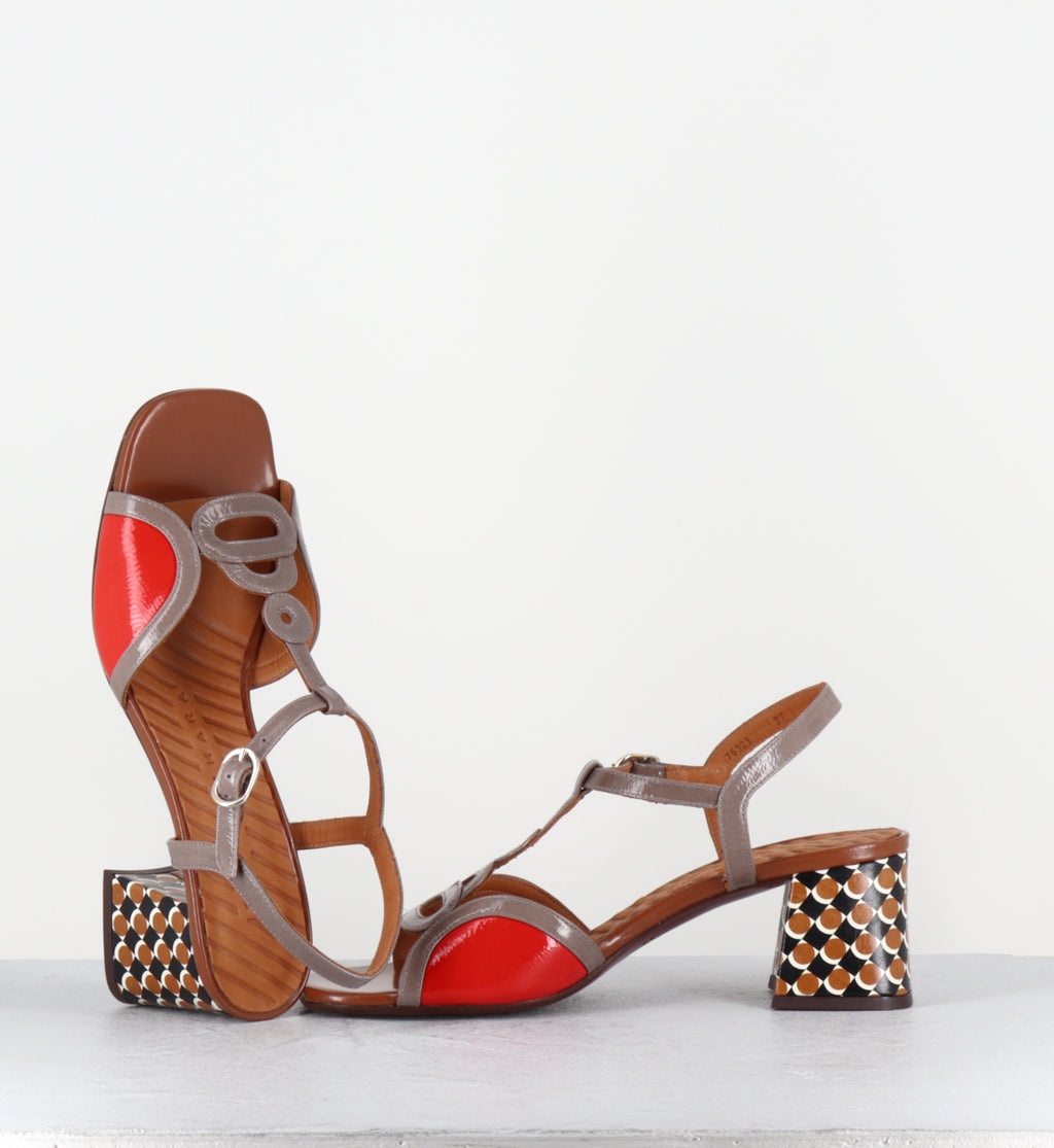 Sandales en cuir vernis orange et gris - LETOUCHE SUCRE ASH