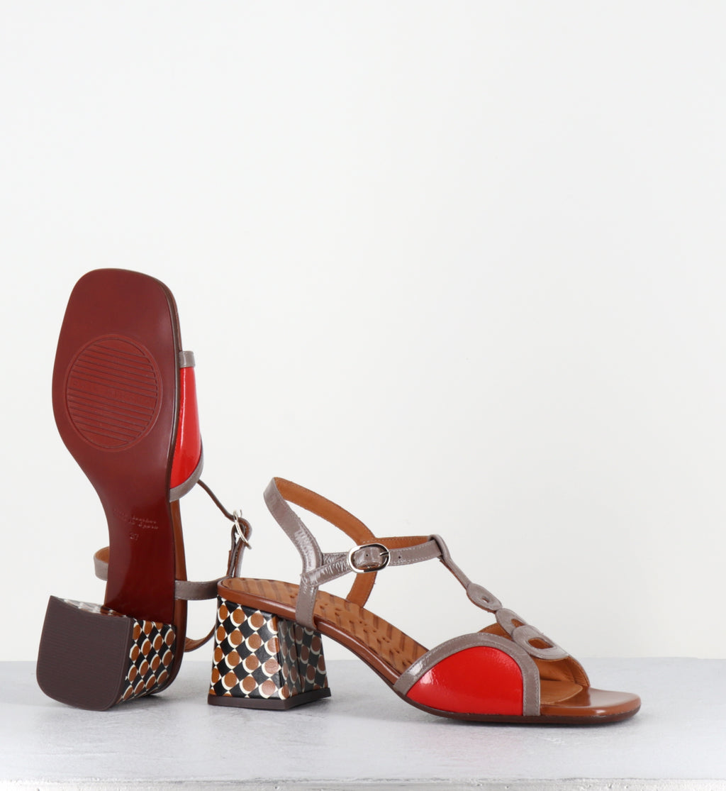 Sandales en cuir vernis orange et gris - LETOUCHE SUCRE ASH