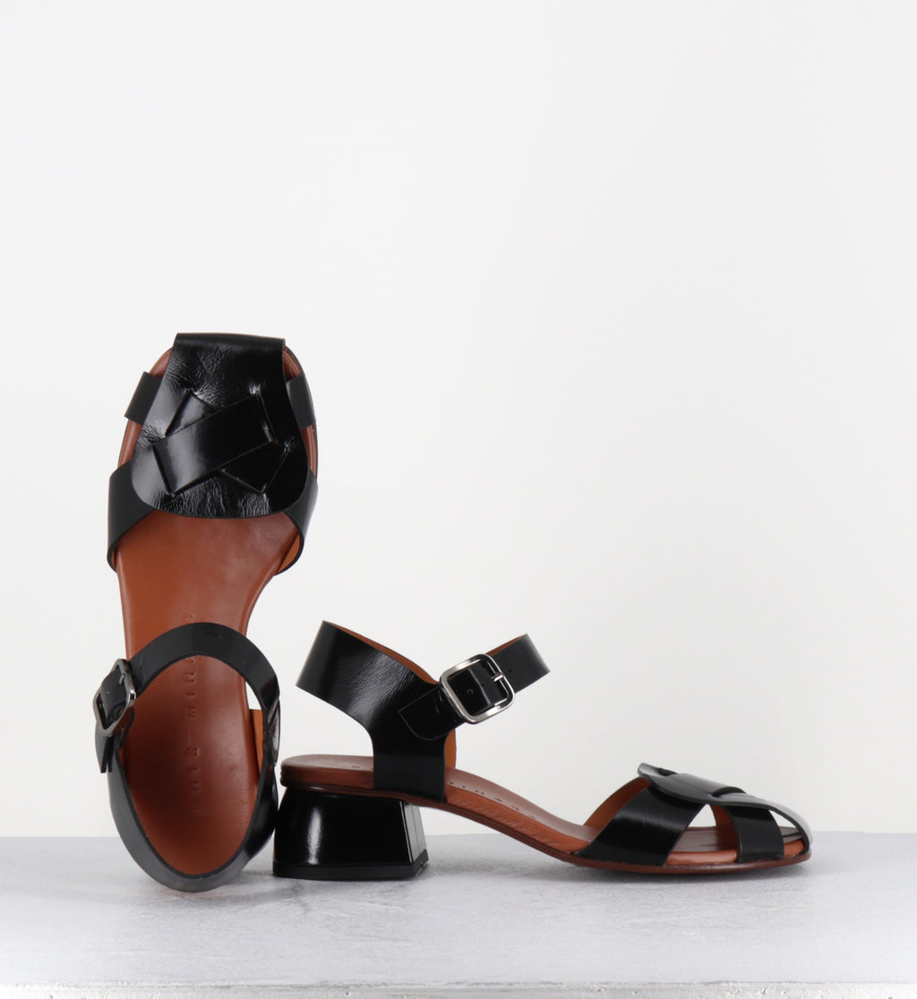 Babies en cuir noir japonisantes petit talon - QIOBA MACAO NEGRO