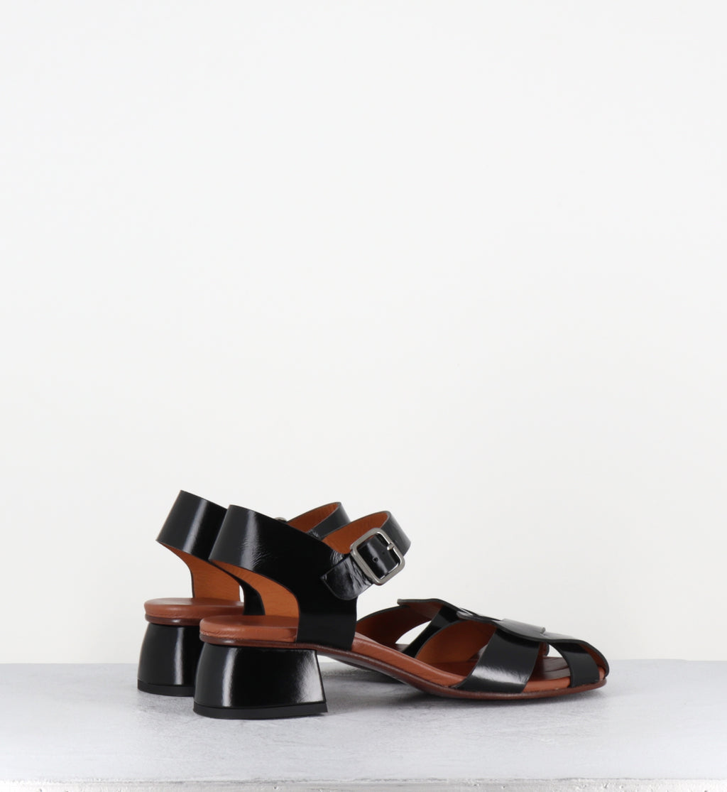 Babies en cuir noir japonisantes petit talon - QIOBA MACAO NEGRO