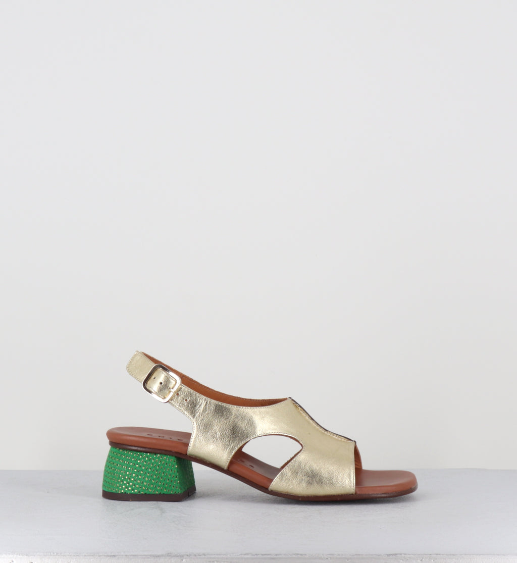 Sandales cuir doré petit talon - QUI QUIANA BALTA CASTANO