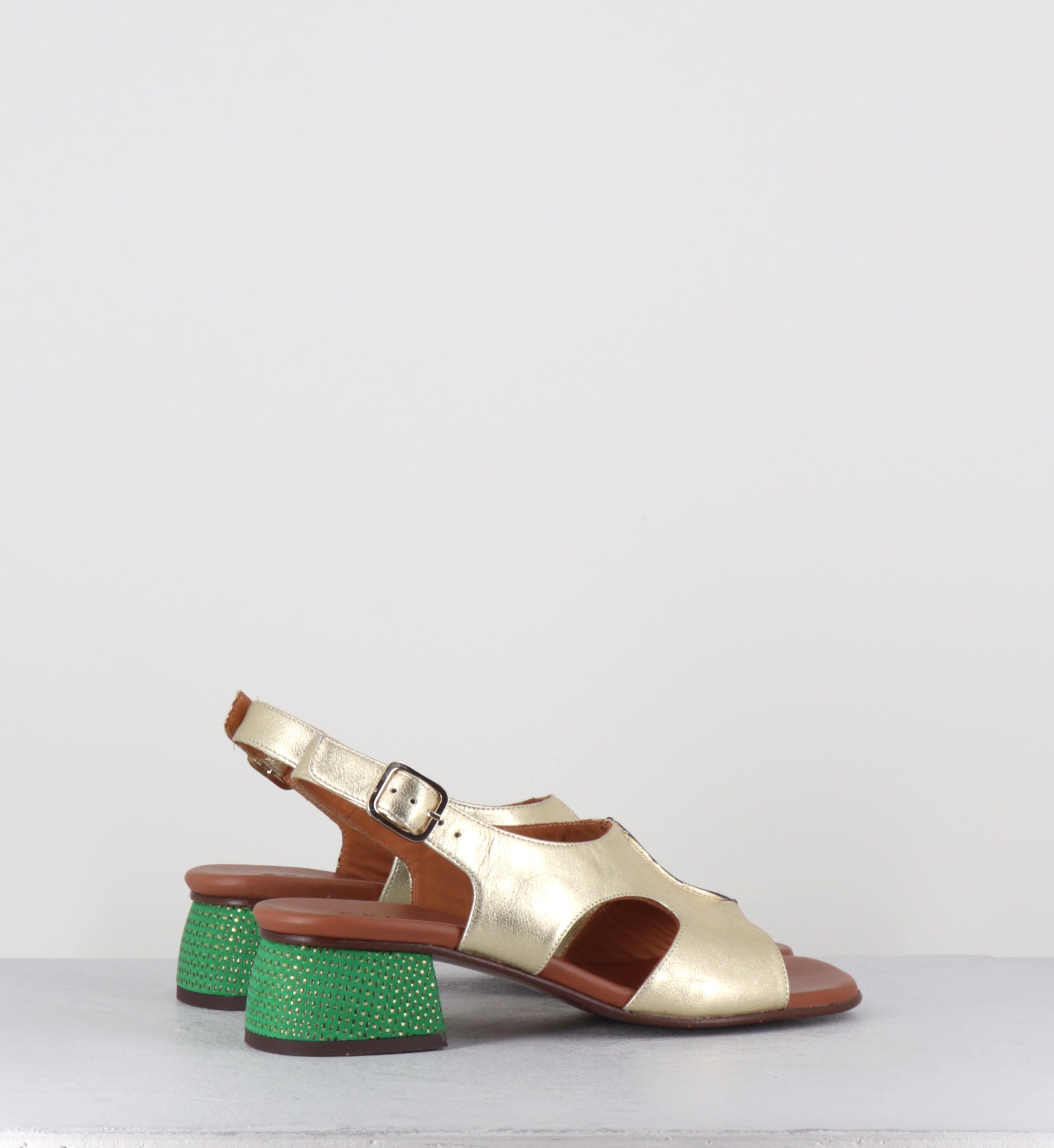 Sandales cuir doré petit talon - QUI QUIANA BALTA CASTANO