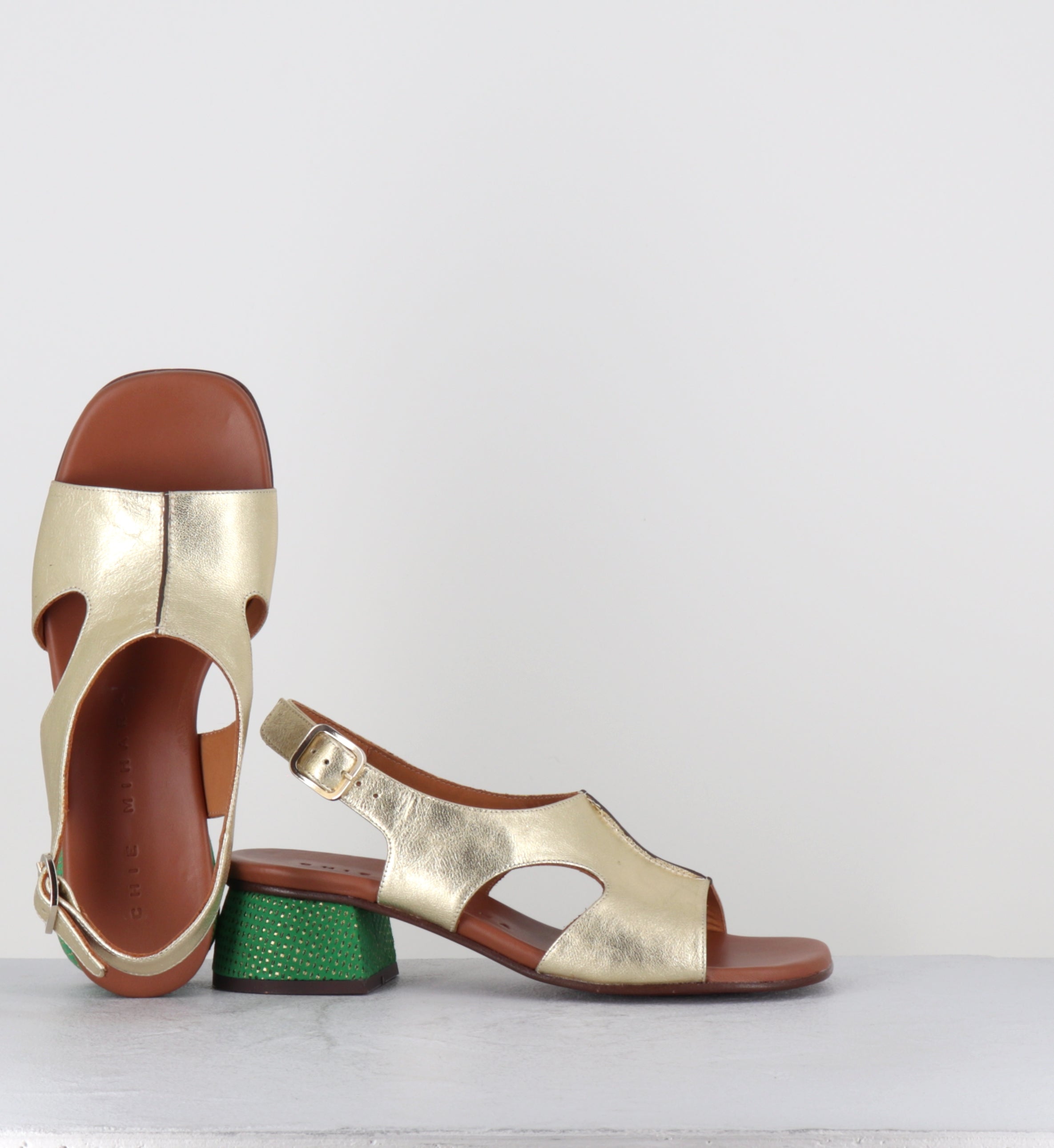 Sandales cuir doré petit talon - QUI QUIANA BALTA CASTANO