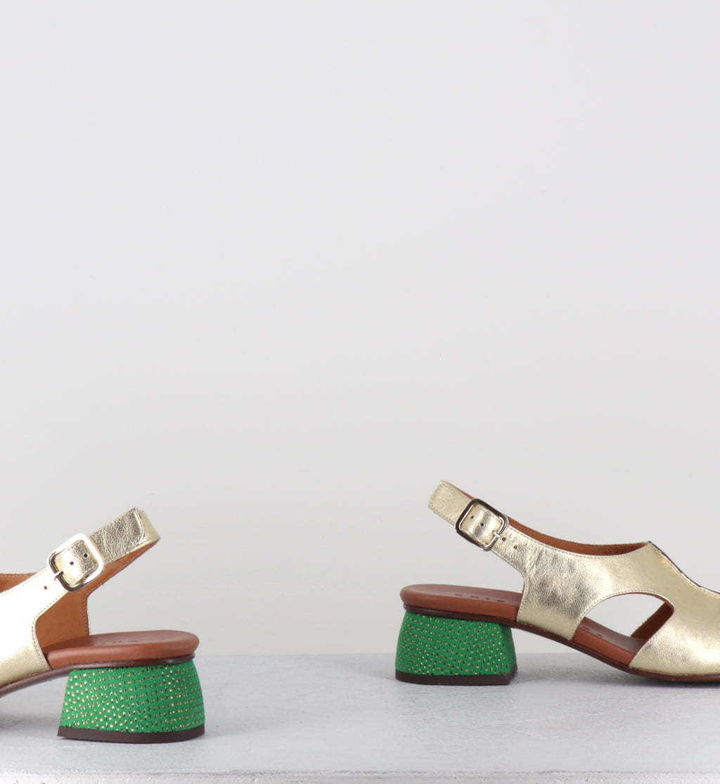 Sandales cuir doré petit talon - QUI QUIANA BALTA CASTANO