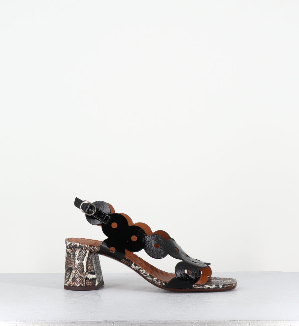 Sandales à talon en cuir noir et serpent - RYED SUCRE NEGRO