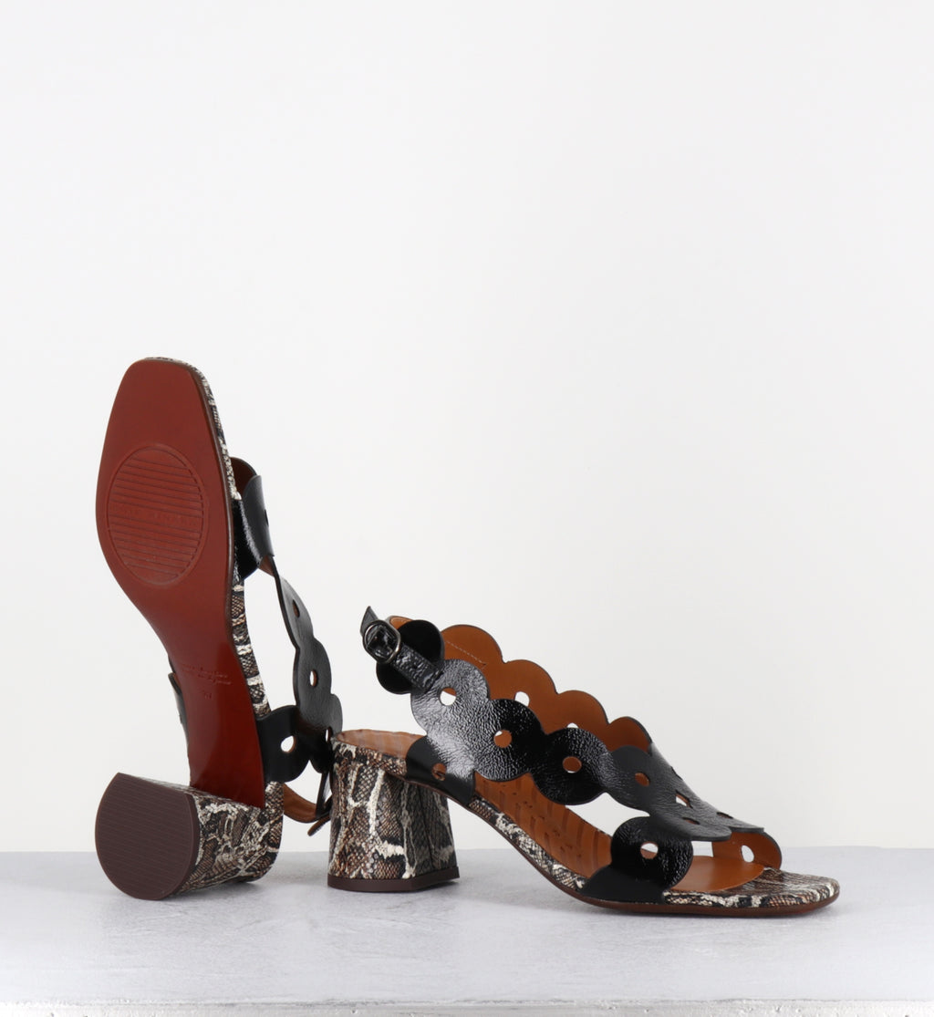 Sandales à talon en cuir noir et serpent - RYED SUCRE NEGRO