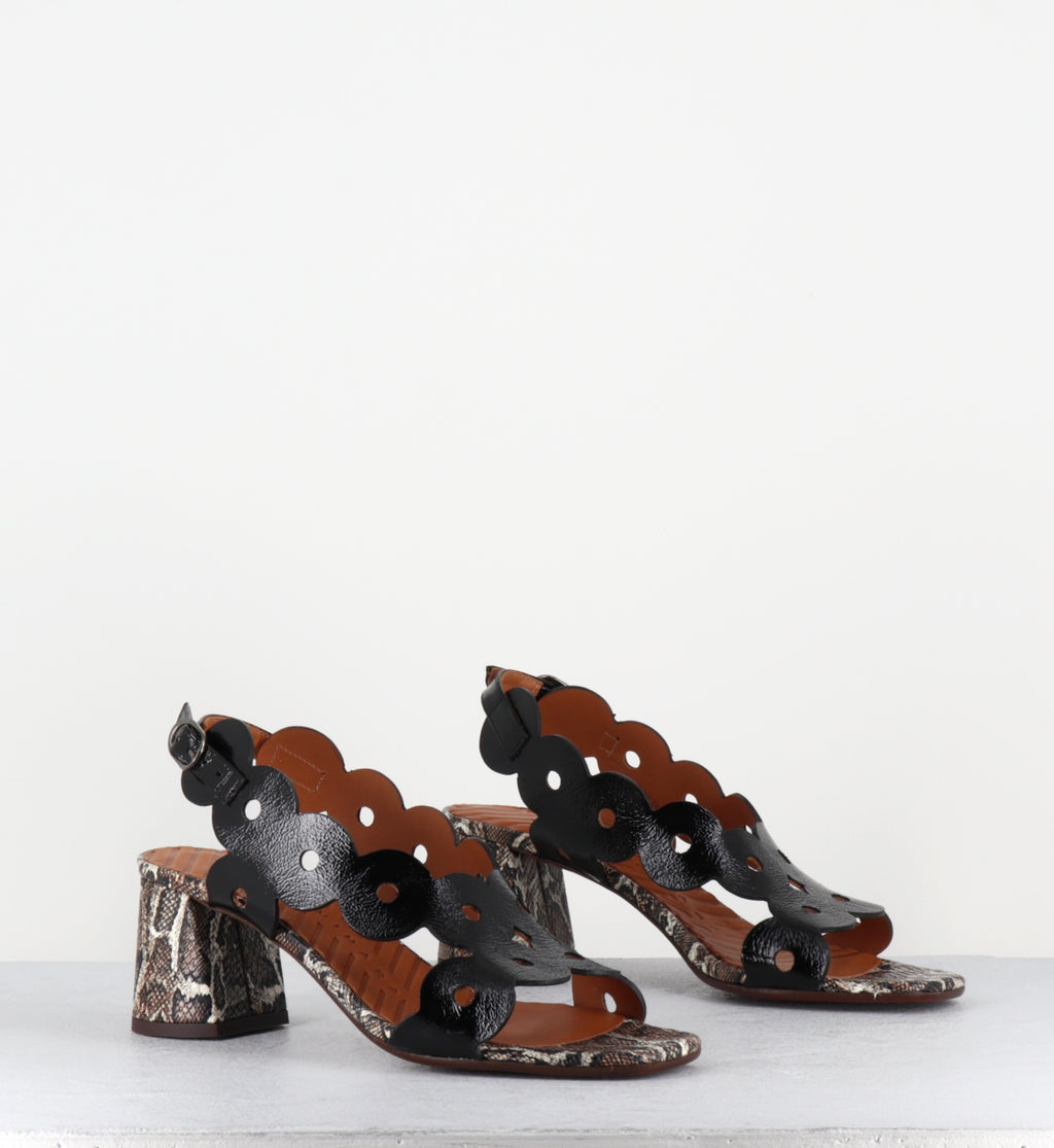 Sandales à talon en cuir noir et serpent - RYED SUCRE NEGRO