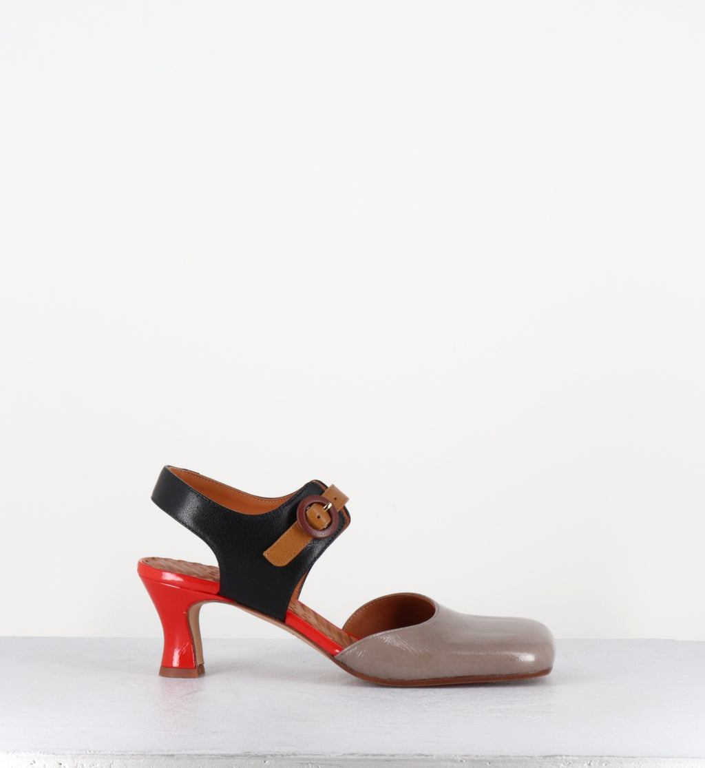 Babies en cuir vernis gris et orange - SARDINA SUCRE ASH