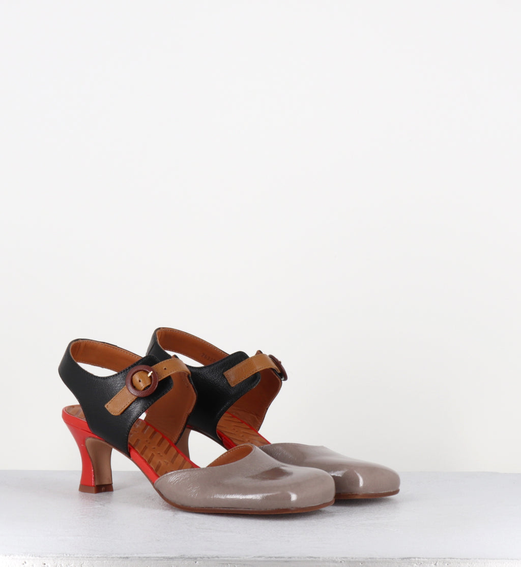 Babies en cuir vernis gris et orange - SARDINA SUCRE ASH