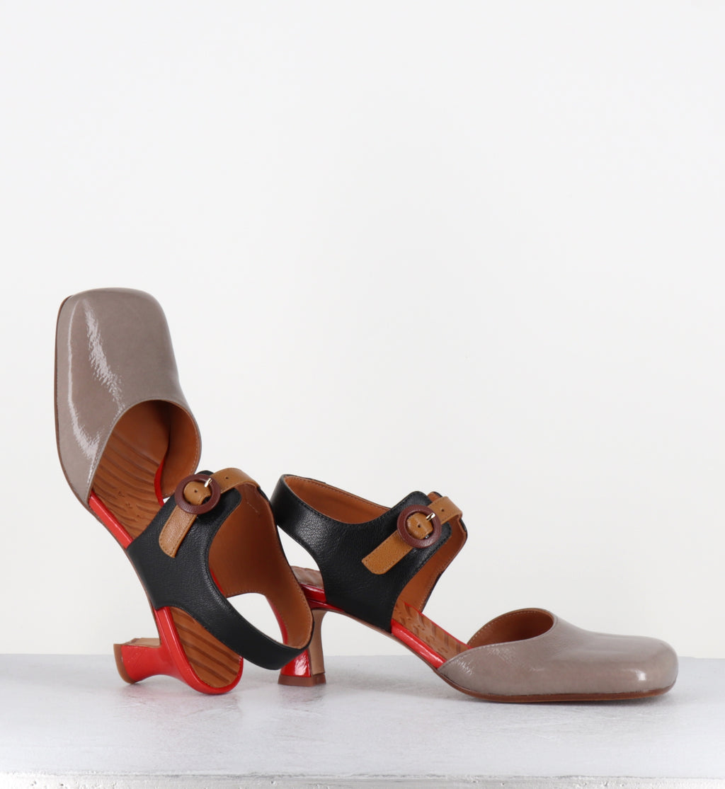 Babies en cuir vernis gris et orange - SARDINA SUCRE ASH