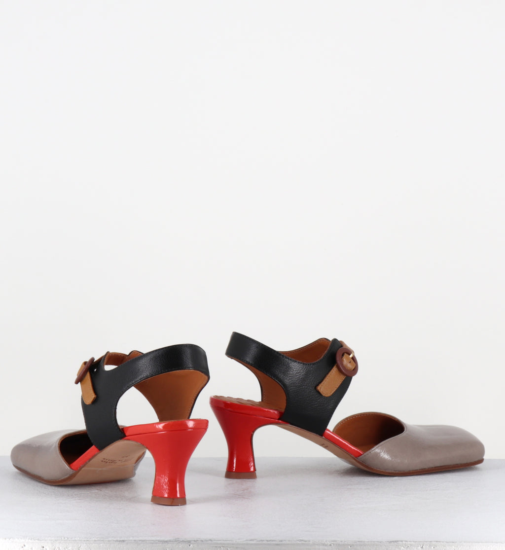 Babies en cuir vernis gris et orange - SARDINA SUCRE ASH