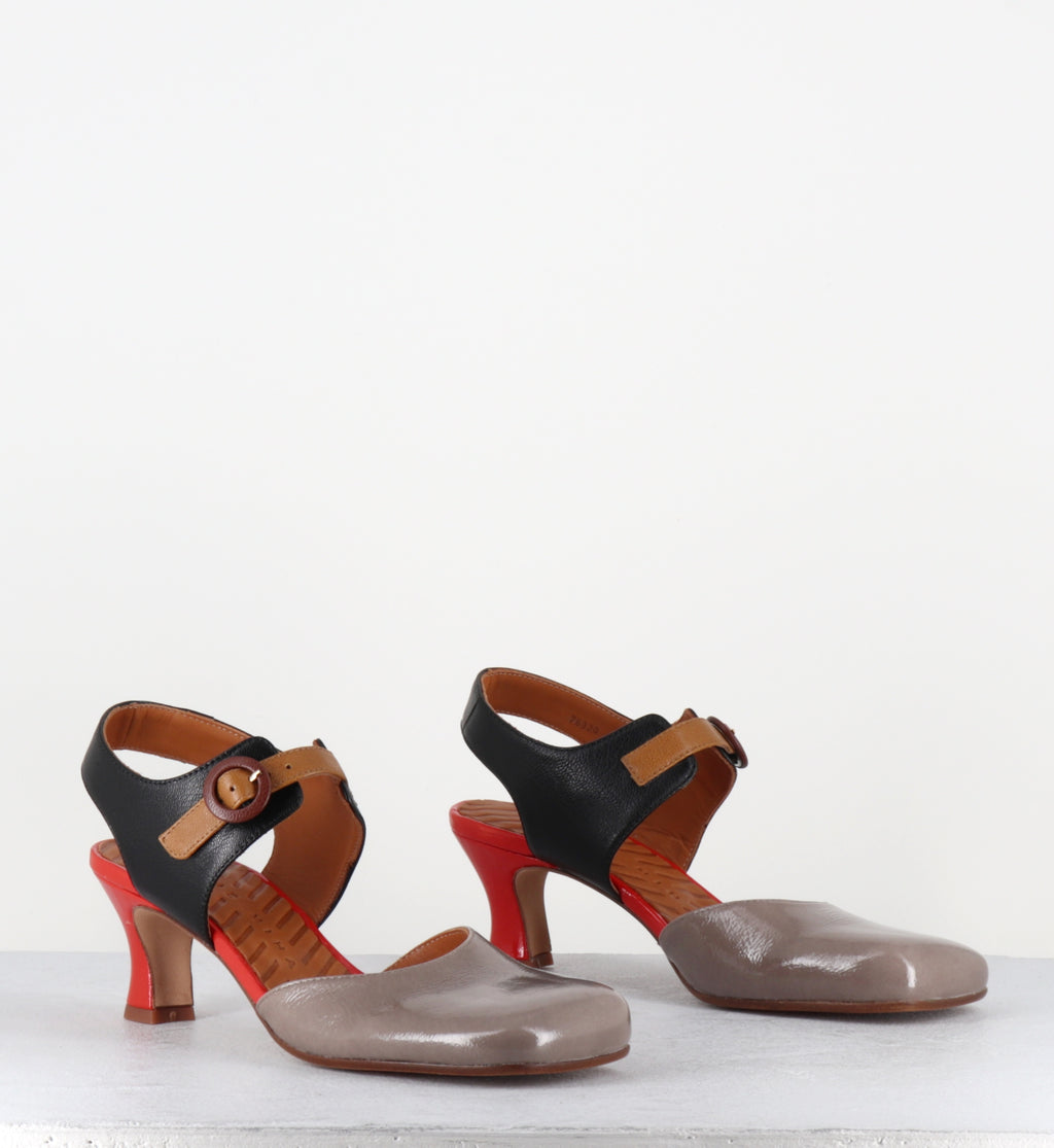 Babies en cuir vernis gris et orange - SARDINA SUCRE ASH