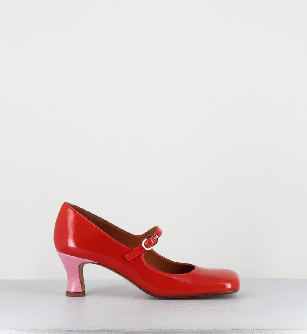 Babies en cuir rouge petit talon - SEMOI SUCRE TOMATE