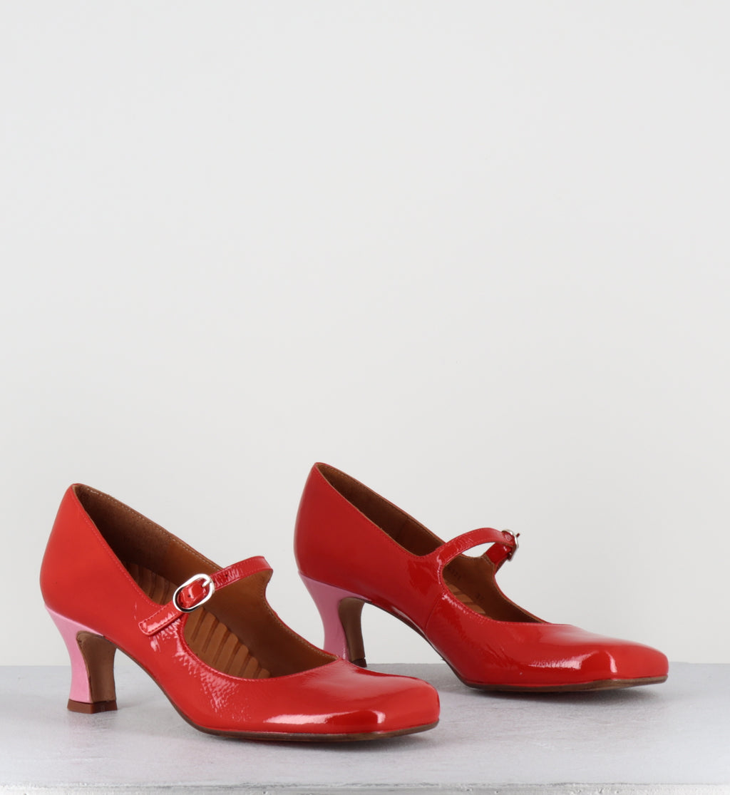Babies en cuir rouge petit talon - SEMOI SUCRE TOMATE