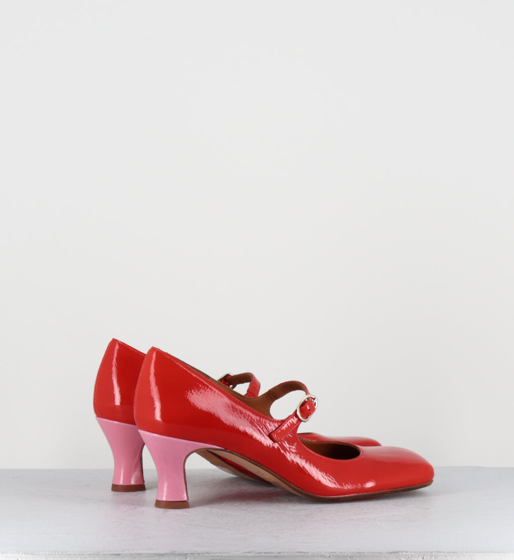 Babies en cuir rouge petit talon - SEMOI SUCRE TOMATE