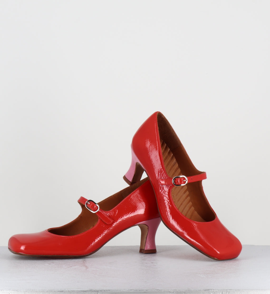 Babies en cuir rouge petit talon - SEMOI SUCRE TOMATE