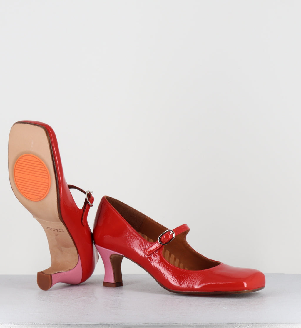 Babies en cuir rouge petit talon - SEMOI SUCRE TOMATE