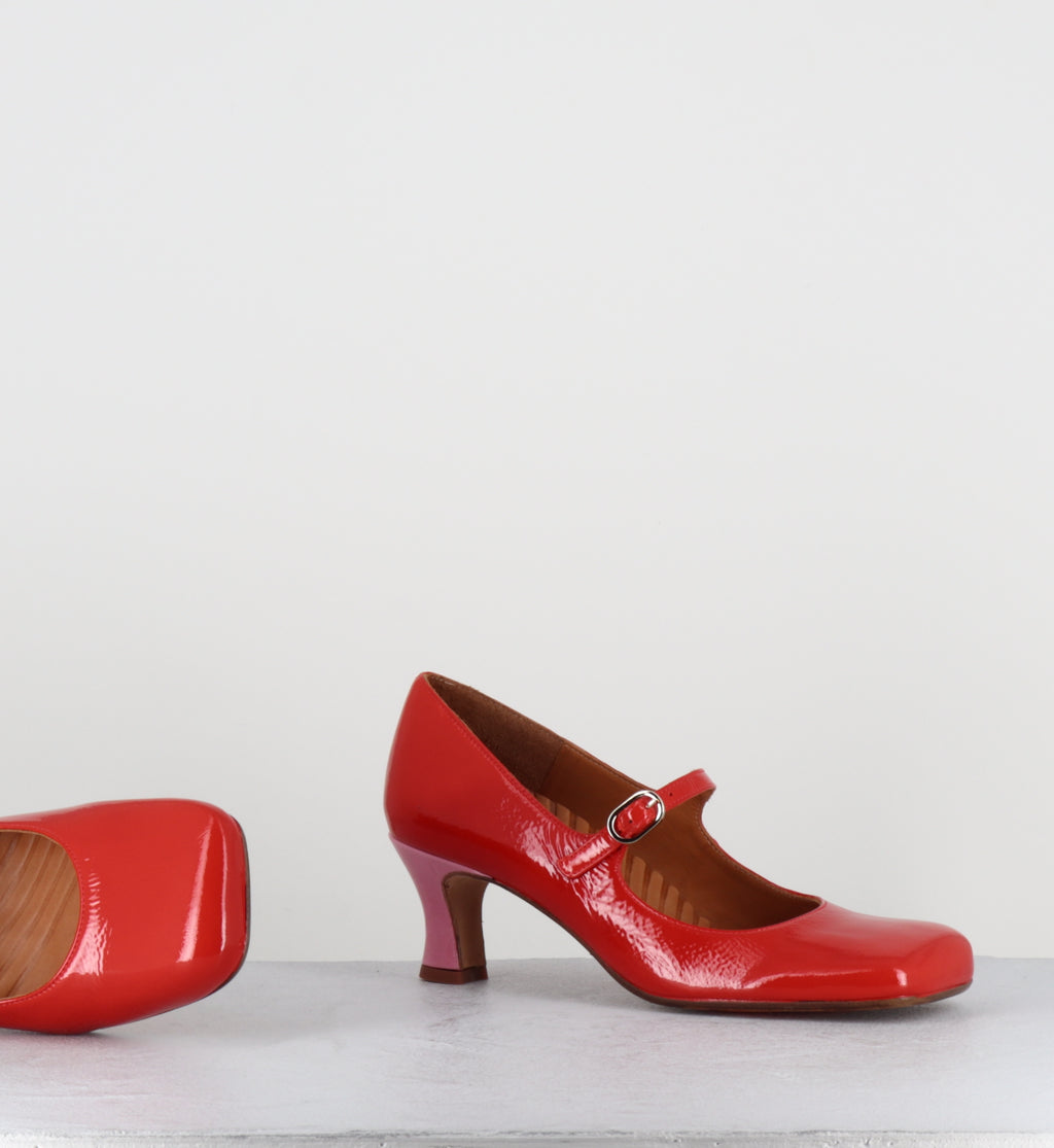 Babies en cuir rouge petit talon - SEMOI SUCRE TOMATE