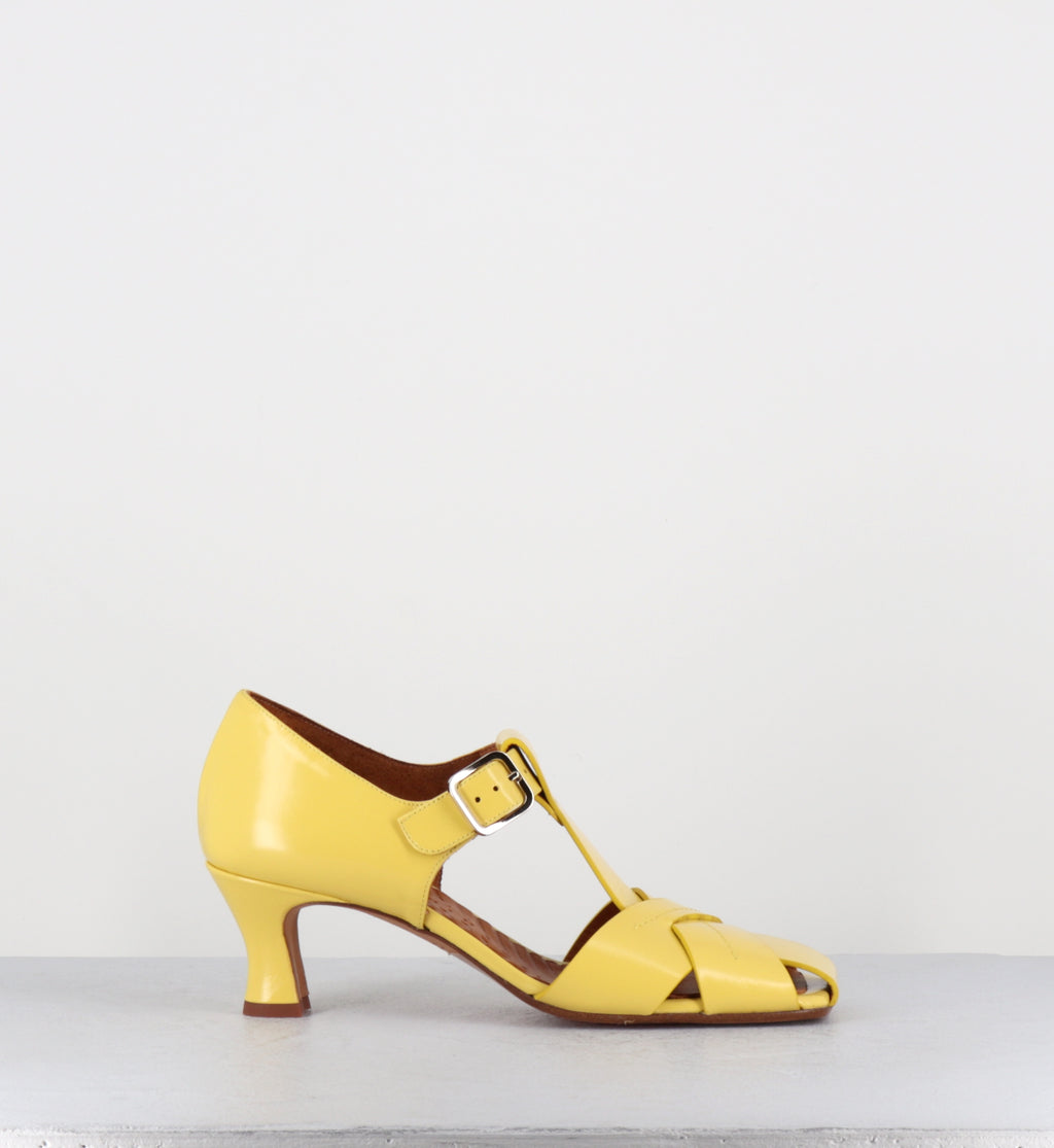 Babies en cuir jaune petit talon - SEMPAI MACAO SUN
