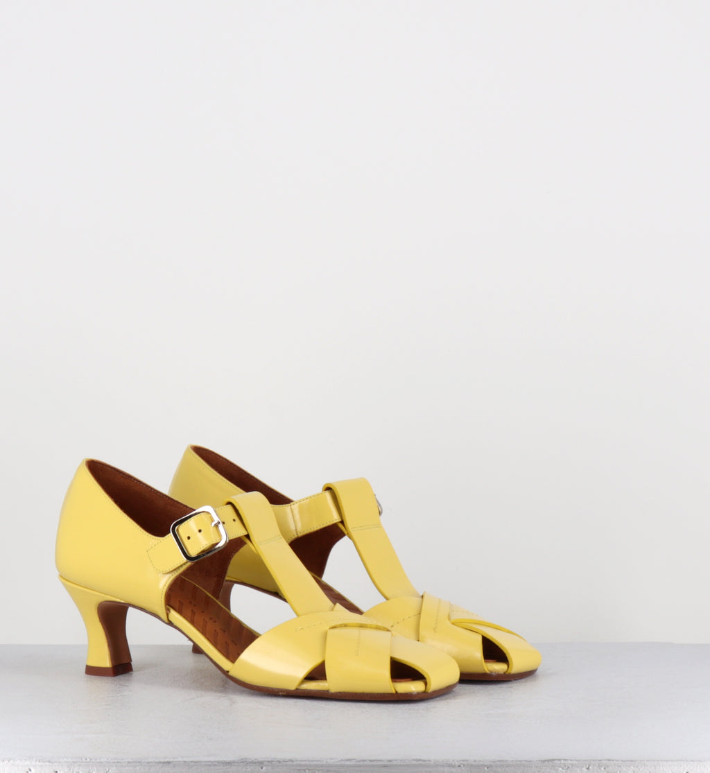 Babies en cuir jaune petit talon - SEMPAI MACAO SUN