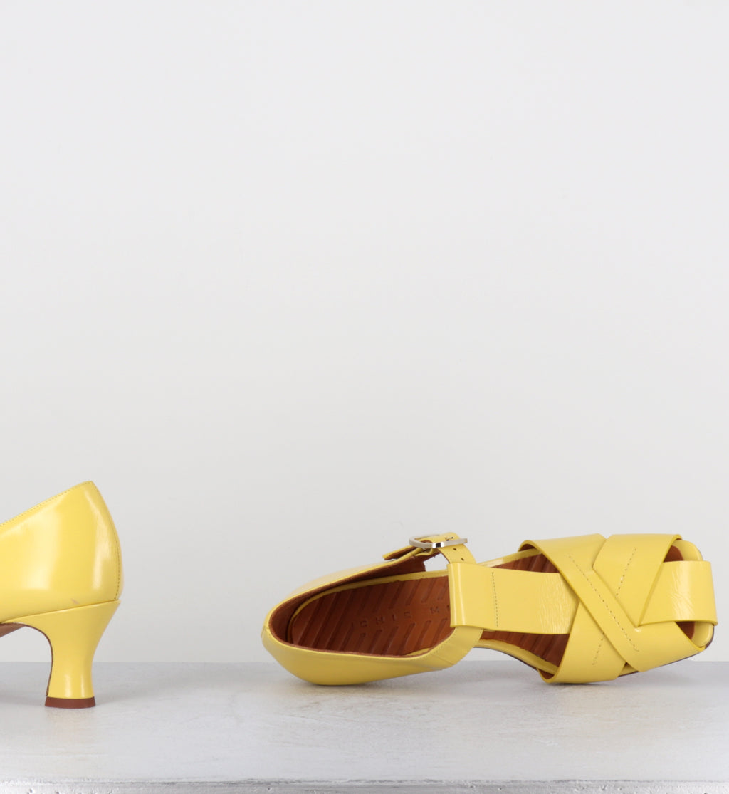 Babies en cuir jaune petit talon - SEMPAI MACAO SUN