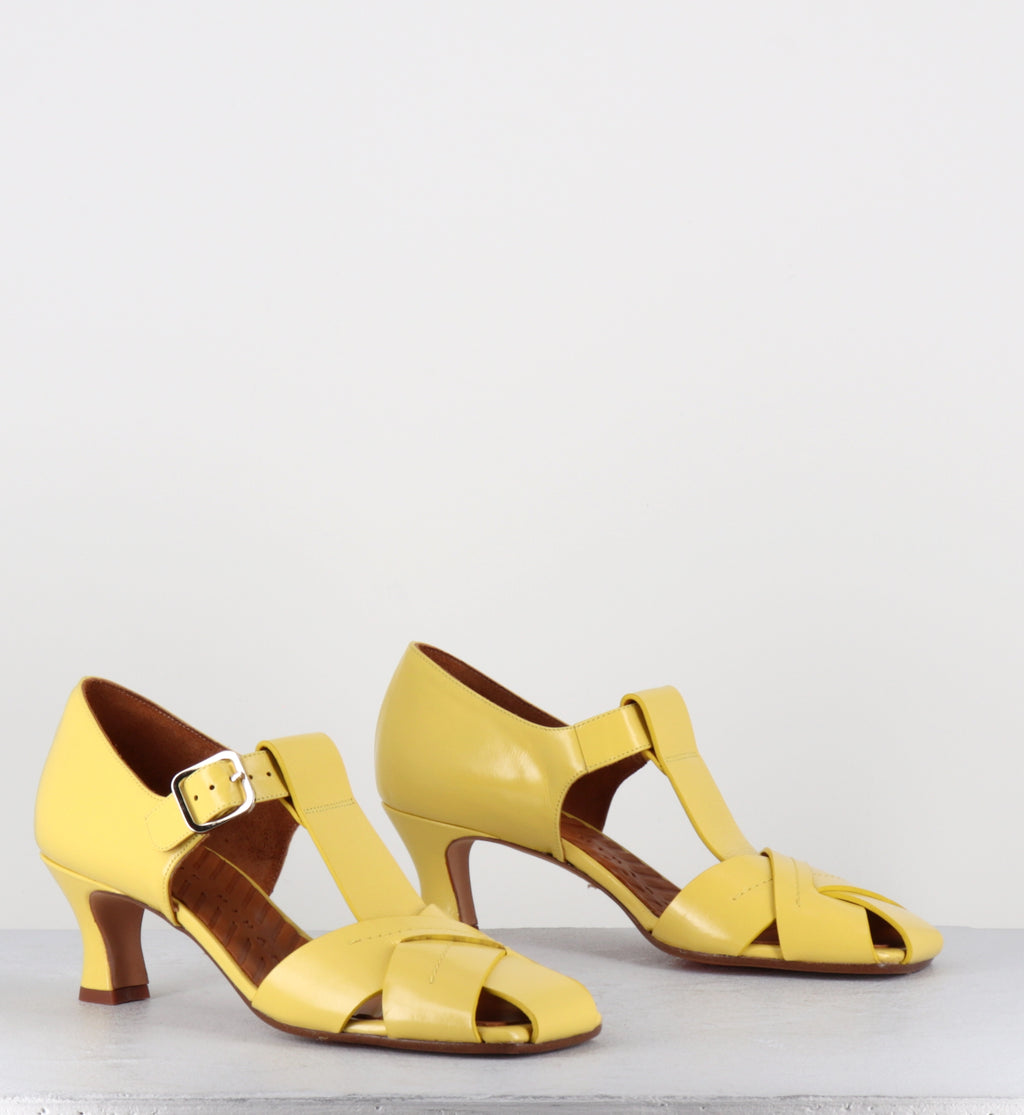 Babies en cuir jaune petit talon - SEMPAI MACAO SUN