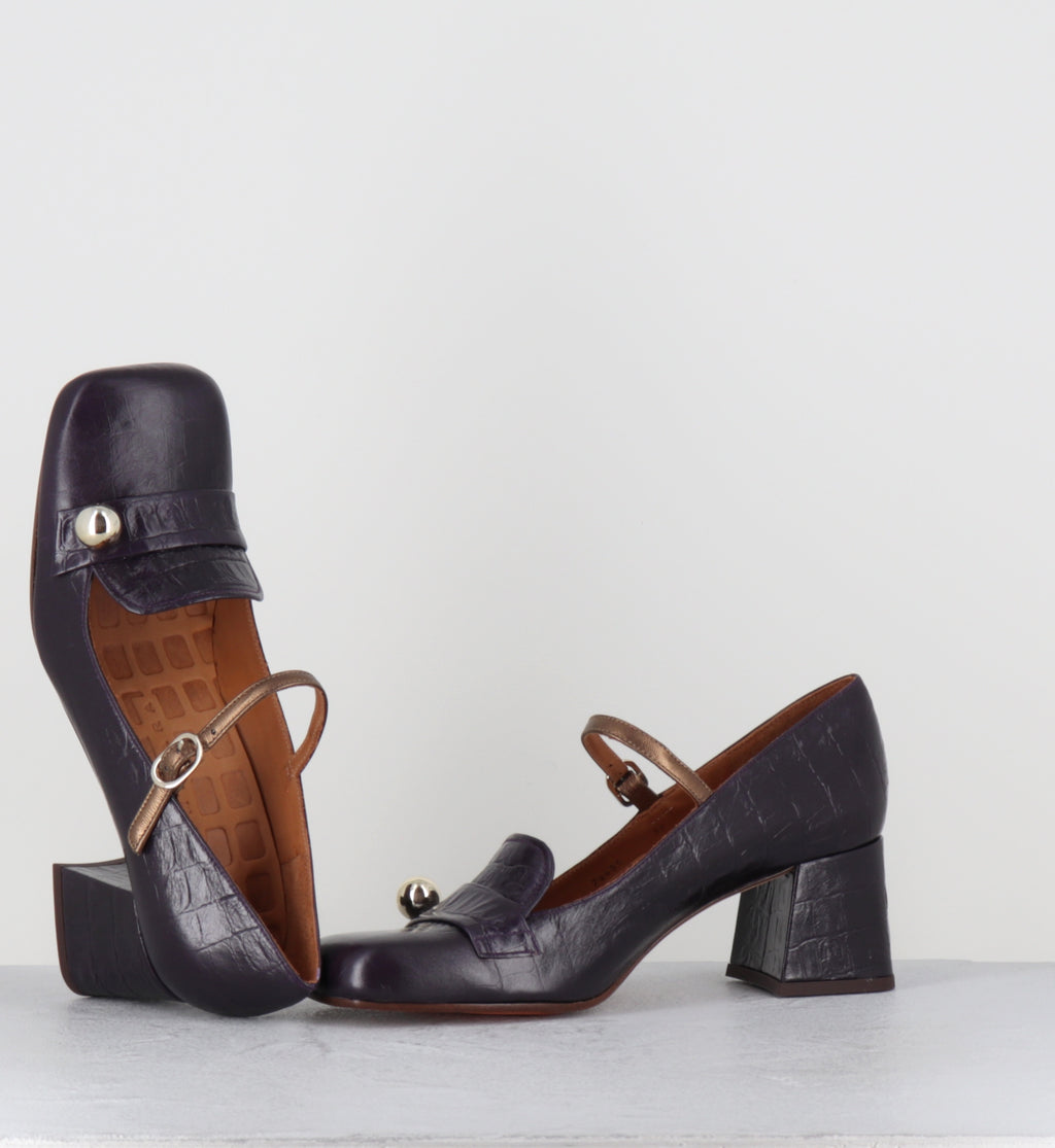 Babies à talon croco violet - SWEKA KRAKOVA GRAPE