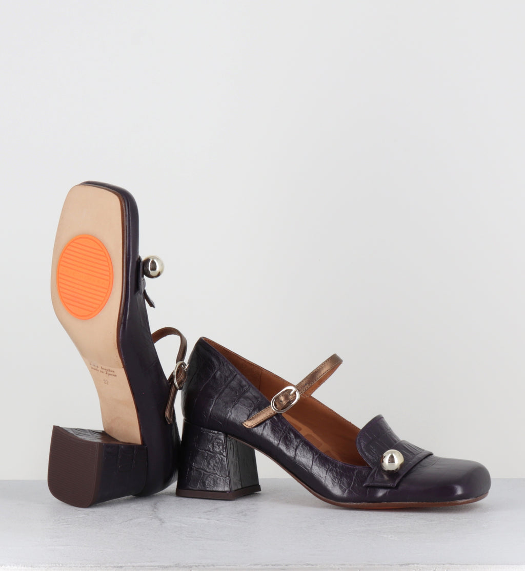 Babies à talon croco violet - SWEKA KRAKOVA GRAPE