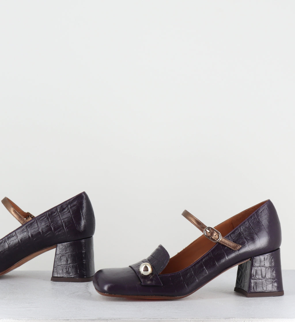 Babies à talon croco violet - SWEKA KRAKOVA GRAPE