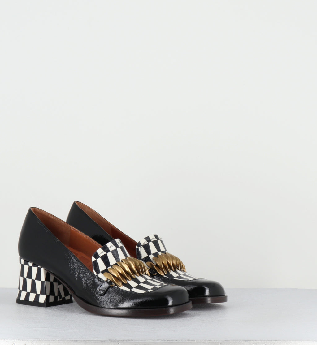 Mocassins à talon damier noir et blanc - TIBRO SUCRE NEGRO