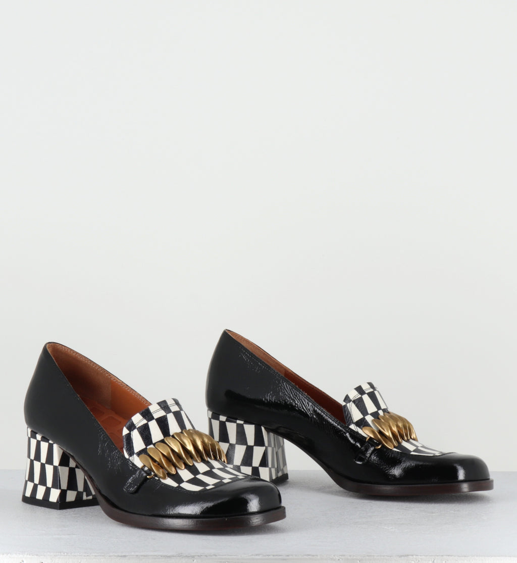 Mocassins à talon damier noir et blanc - TIBRO SUCRE NEGRO