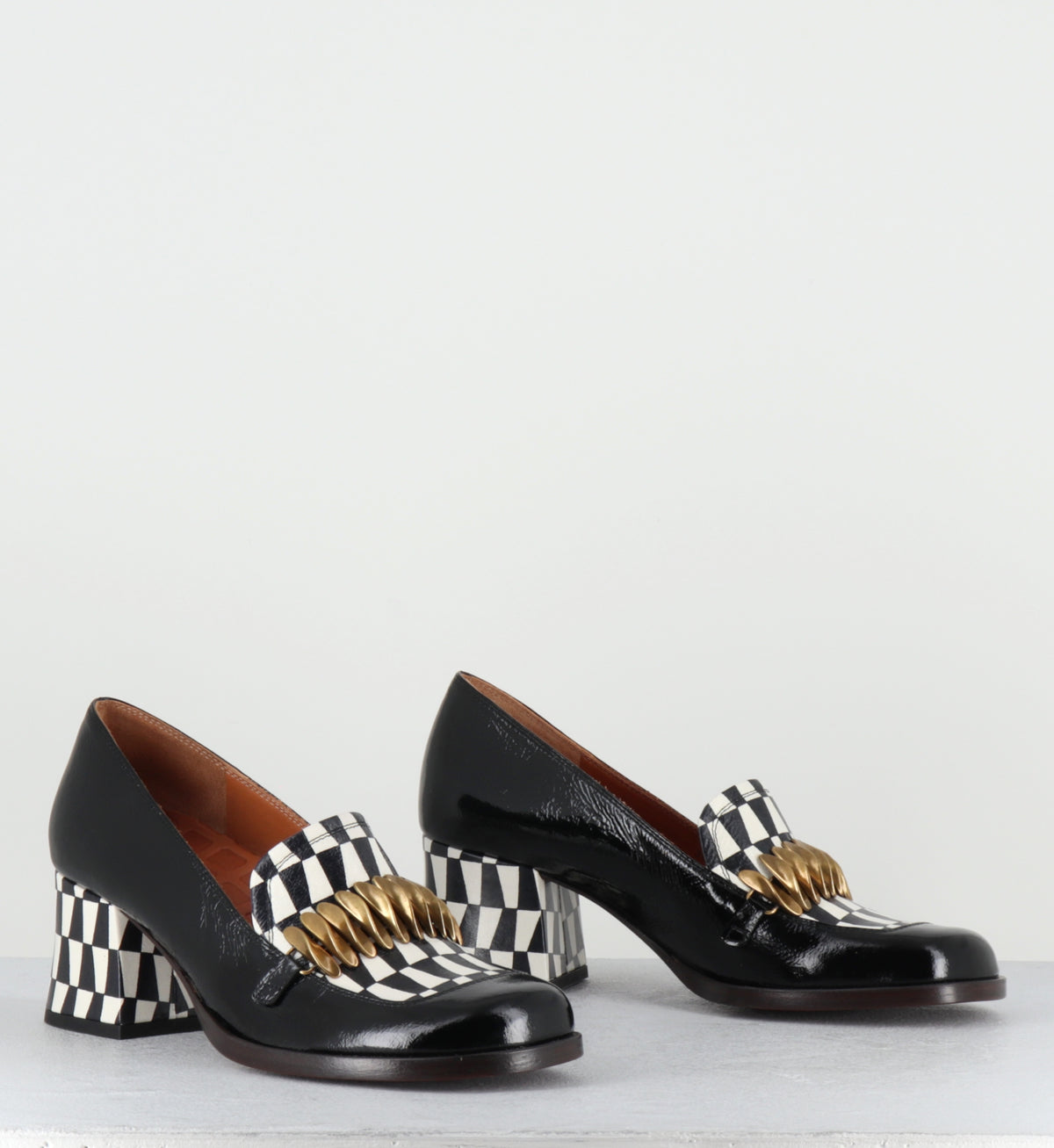 Mocassins à talon damier noir et blanc - TIBRO SUCRE NEGRO